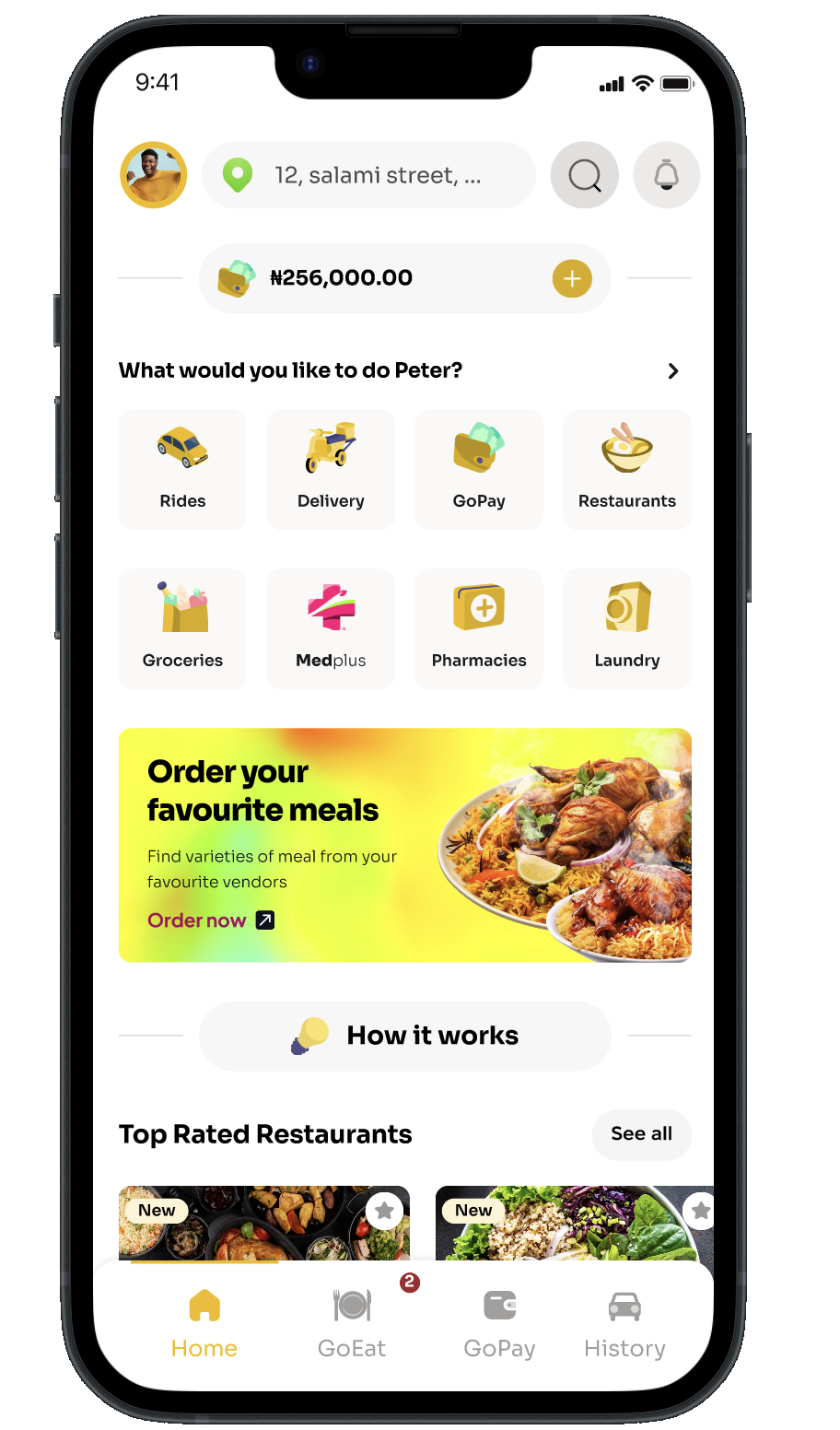 GoApp mobile app interface showing delivery tracking and order management